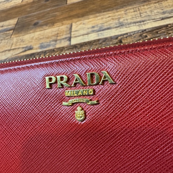 Prada Saffiano Leather Zippy Long Wallet Red Full Set With Authenticity Card - Picture 16 of 16